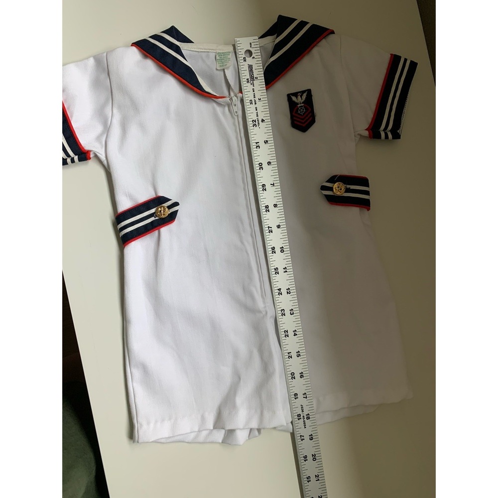 Vintage 1960s Outfit Sailor Suit White Navy Blue Collar Toddler Size 4T Romper - Picture 3 of 8